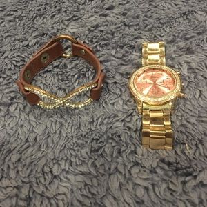 Infinity leather bracelet with rose gold watch!